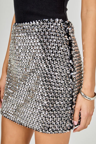 Floral Sequins Velvet Mini Skirt Black