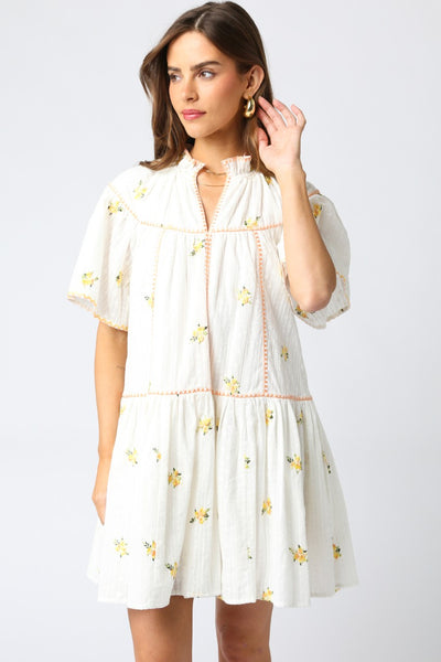 Arya Floral Dress White Yellow