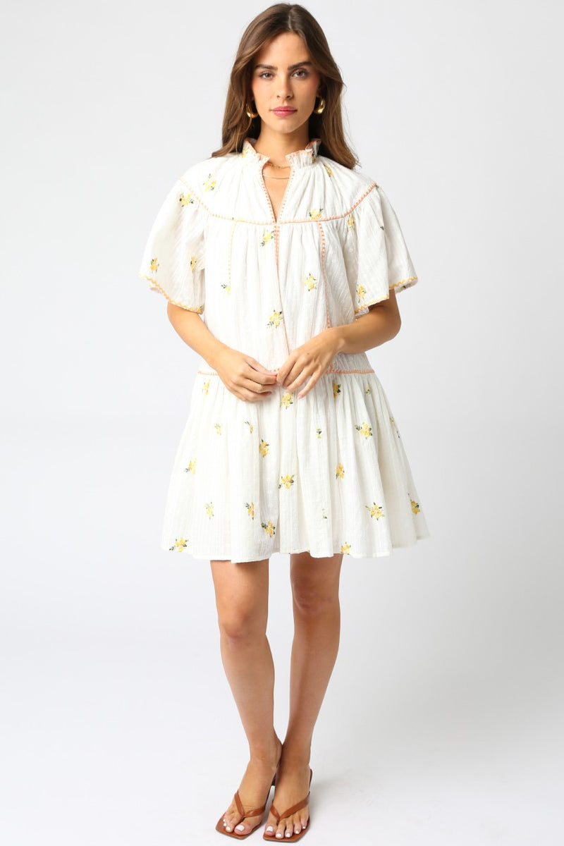 Arya Floral Dress White Yellow