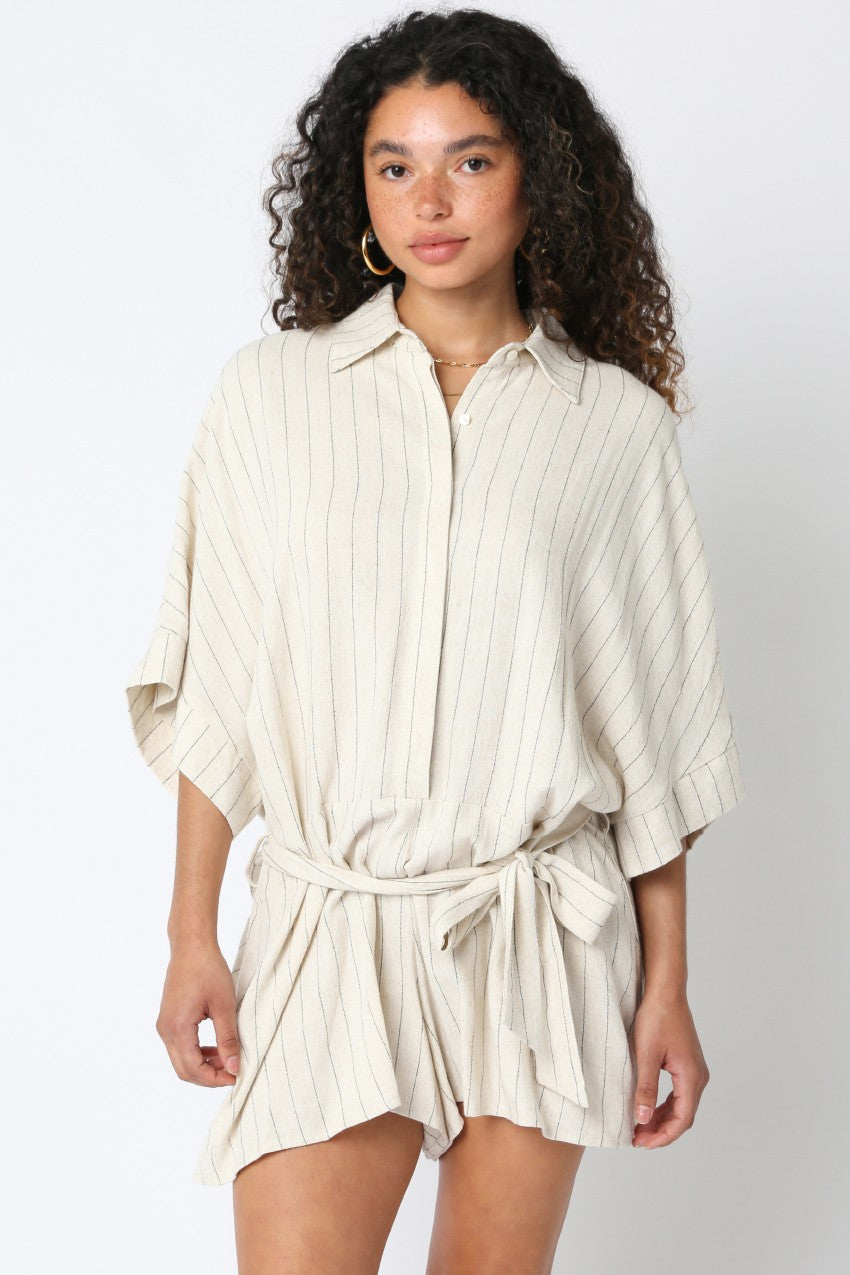 Ella Stripe Romper Natural Black