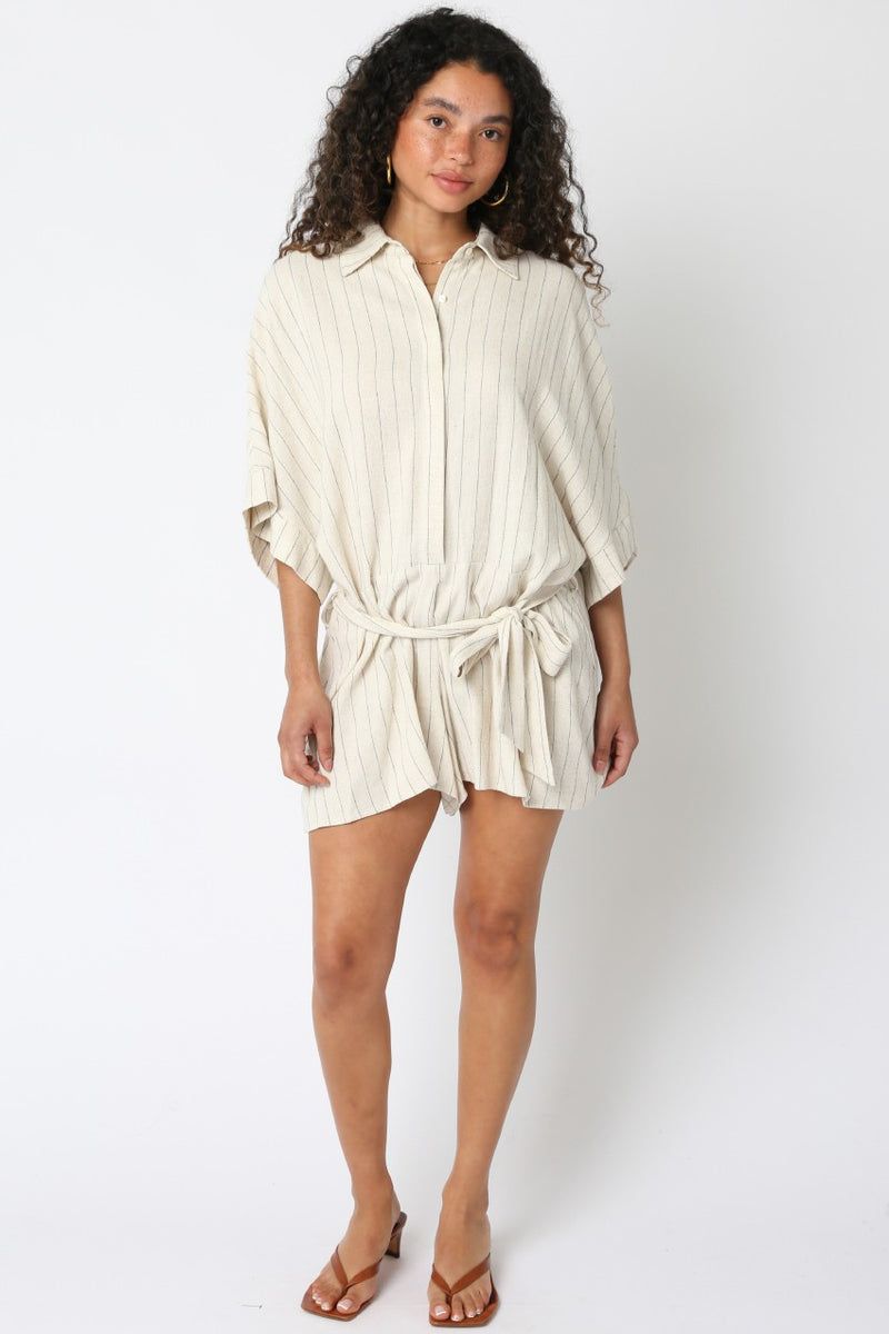 Ella Stripe Romper Natural Black