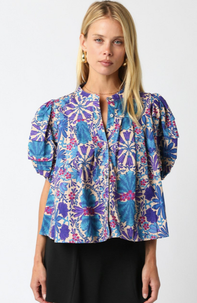 Parker Floral Shirt Cream Purple