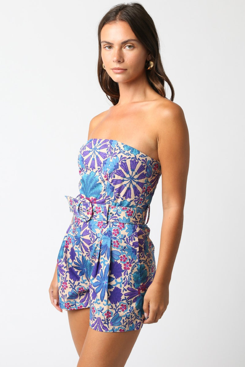 Azul Floral Open Romper Cream Purple