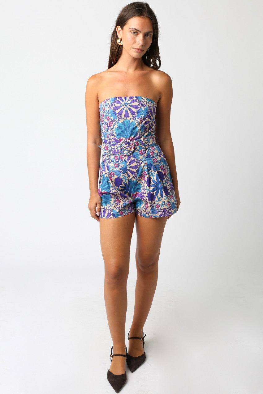 Azul Floral Open Romper Cream Purple