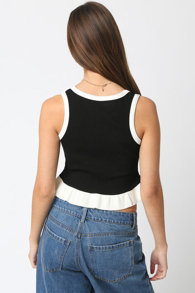 Mina Ruffle Hem Tank Top Black White