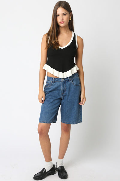 Mina Ruffle Hem Tank Top Black White
