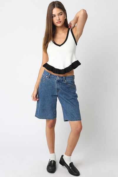 Mina Ruffle Hem Tank Top White Black