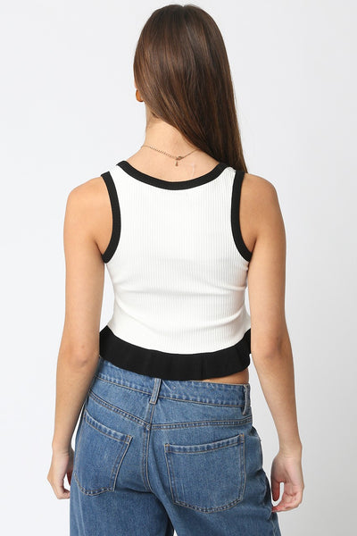 Mina Ruffle Hem Tank Top White Black