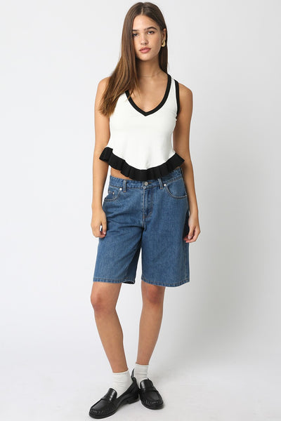 Mina Ruffle Hem Tank Top White Black