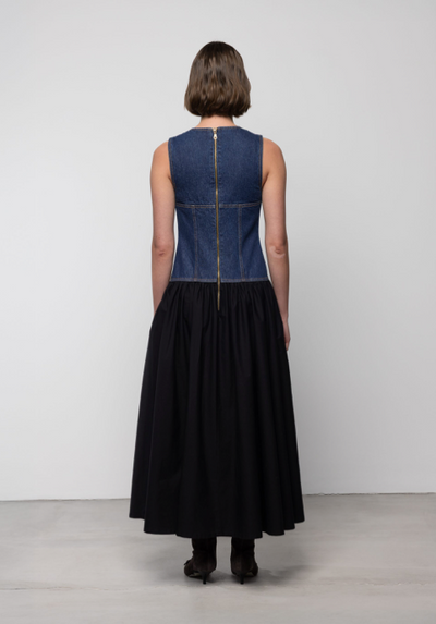 Dania Midi Dress Black Denim Blue