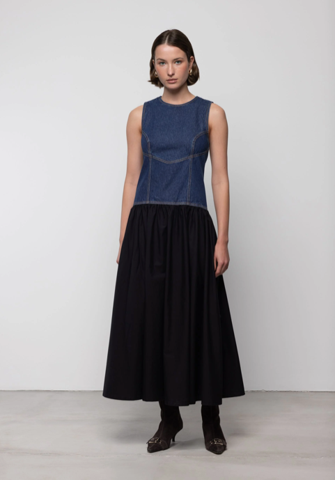 Dania Midi Dress Black Denim Blue