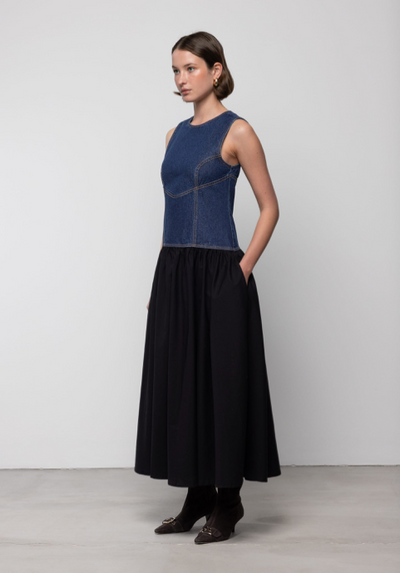Dania Midi Dress Black Denim Blue