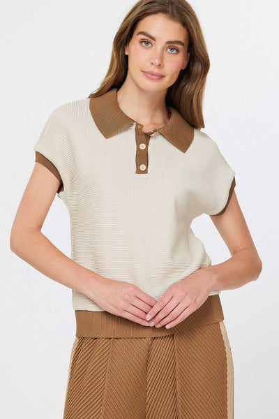 Rose Polo Top Beige Brown