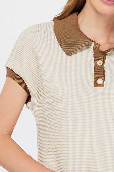 Rose Polo Top Beige Brown