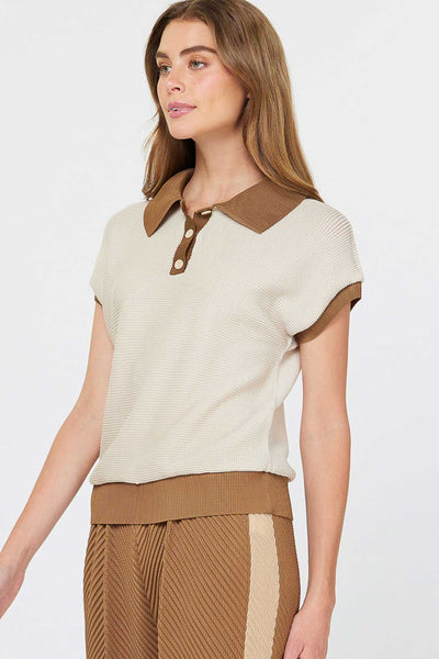 Rose Polo Top Beige Brown