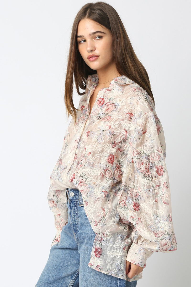 Hadley Floral Shirt Cream Red Green