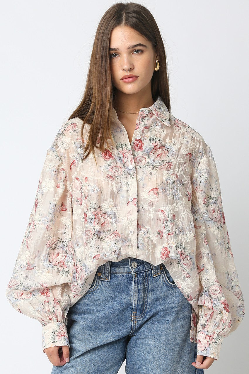 Hadley Floral Shirt Cream Red Green