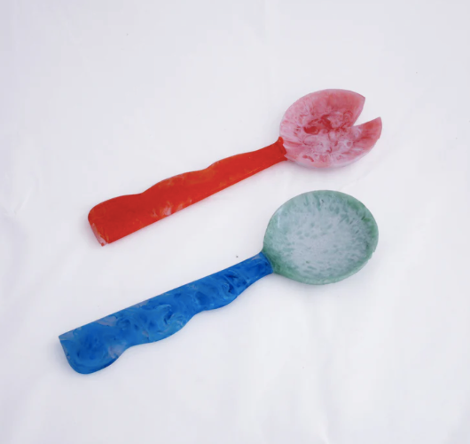 Vida Resin Salad Servers Orange and Blue