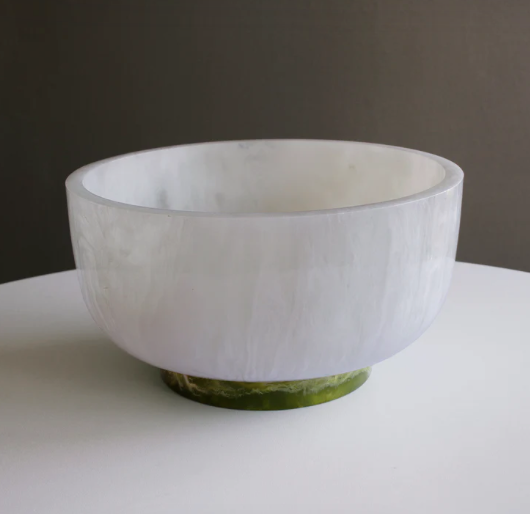 Resin Rio Large Bowl with Base White and Green