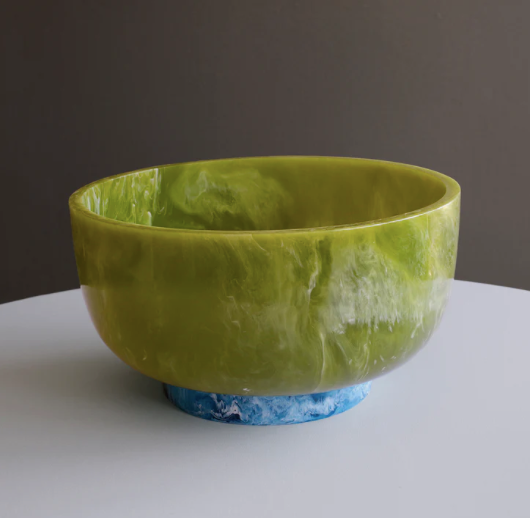 Resin Rio Large Bowl with Base Green and Blue