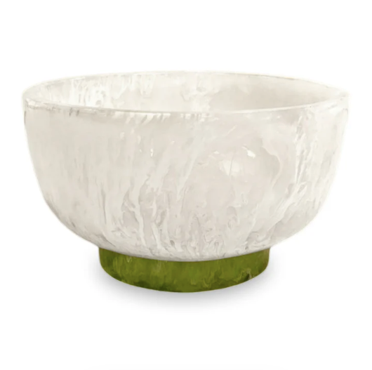 Resin Rio Small Bowl with Base White and Green
