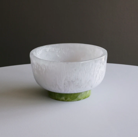 Resin Rio Small Bowl with Base White and Green