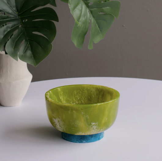 Resin Rio Small Bowl with Base Green and Blue