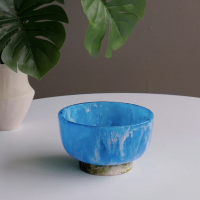 Resin Rio Small Bowl with Base Blue and Green