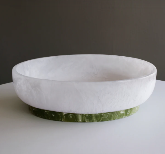 Resin Rio Large Oval Bowl with Base White and Green