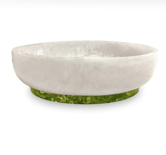 Resin Rio Large Oval Bowl with Base White and Green