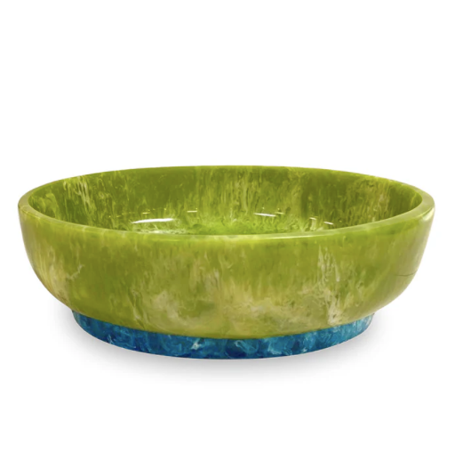 Resin Rio Large Oval Bowl with Base Green and Blue