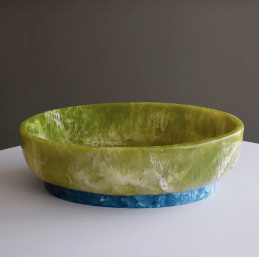 Resin Rio Large Oval Bowl with Base Green and Blue