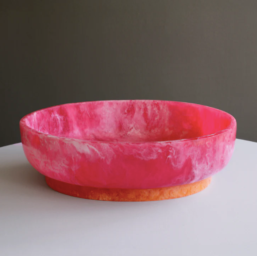 Resin Rio Large Oval Bowl with Base Pink and Orange