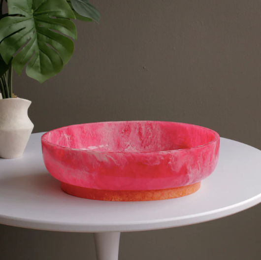 Resin Rio Large Oval Bowl with Base Pink and Orange