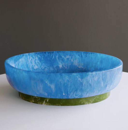 Resin Rio Large Oval Bowl with Base Blue and Green