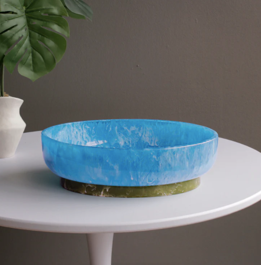 Resin Rio Large Oval Bowl with Base Blue and Green