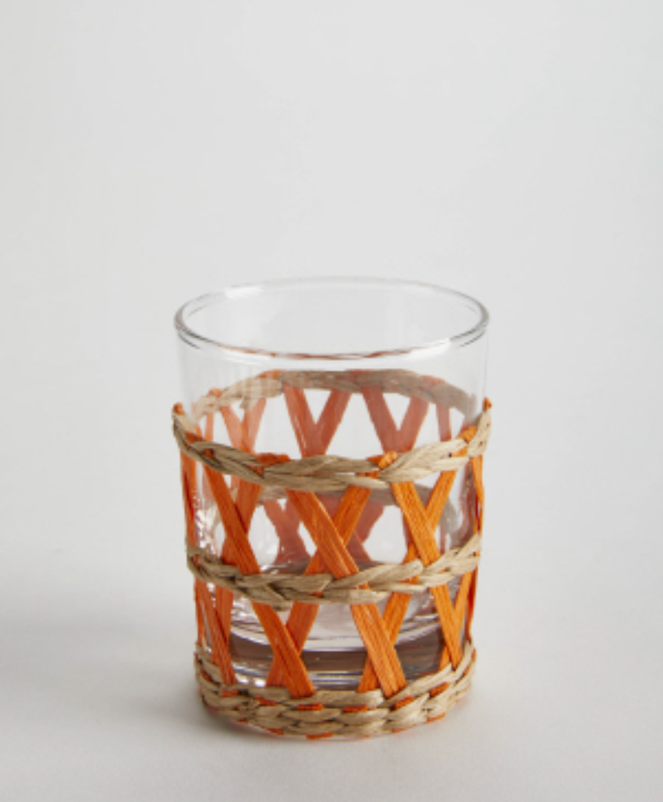Wicker Wrap Orange Beverage Glass Short