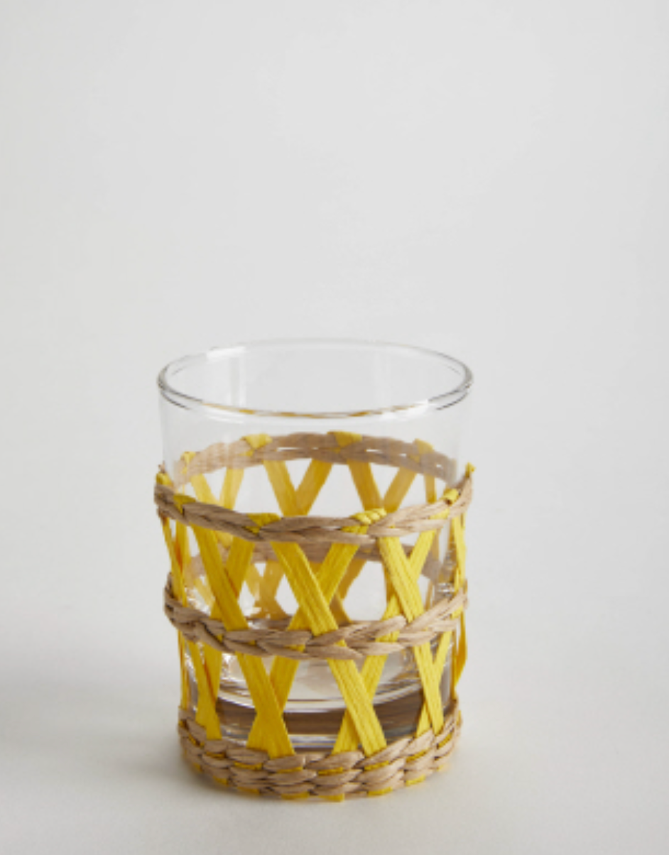 Wicker Wrap Yellow Beverage Glass Short