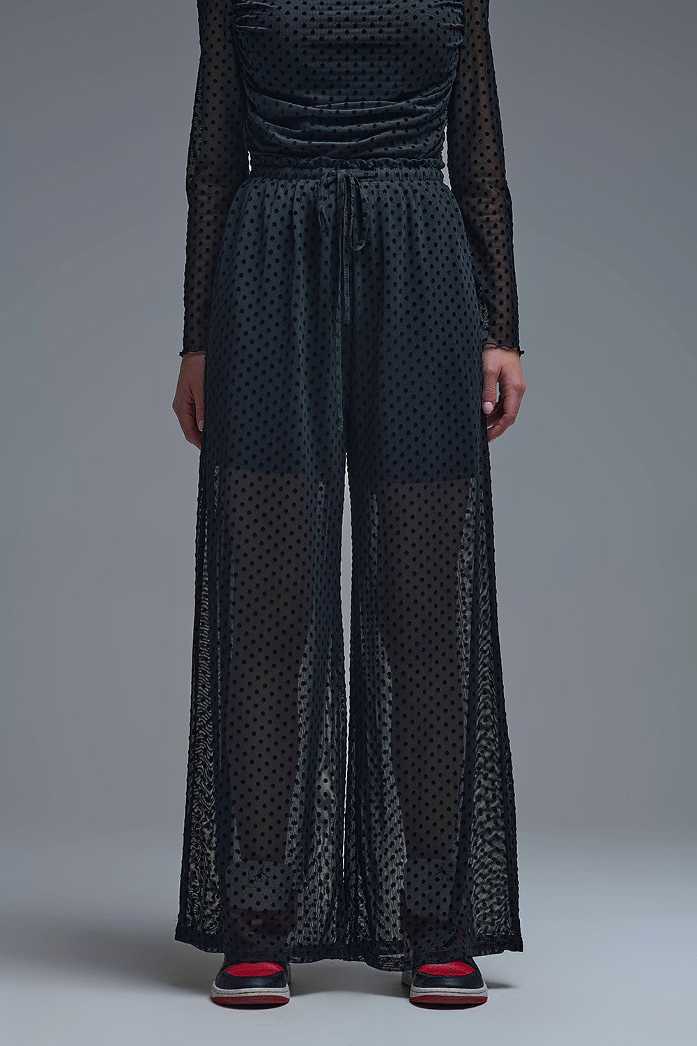 Chic Black Sheer Polka Dot Pants