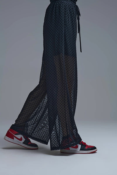 Chic Black Sheer Polka Dot Pants