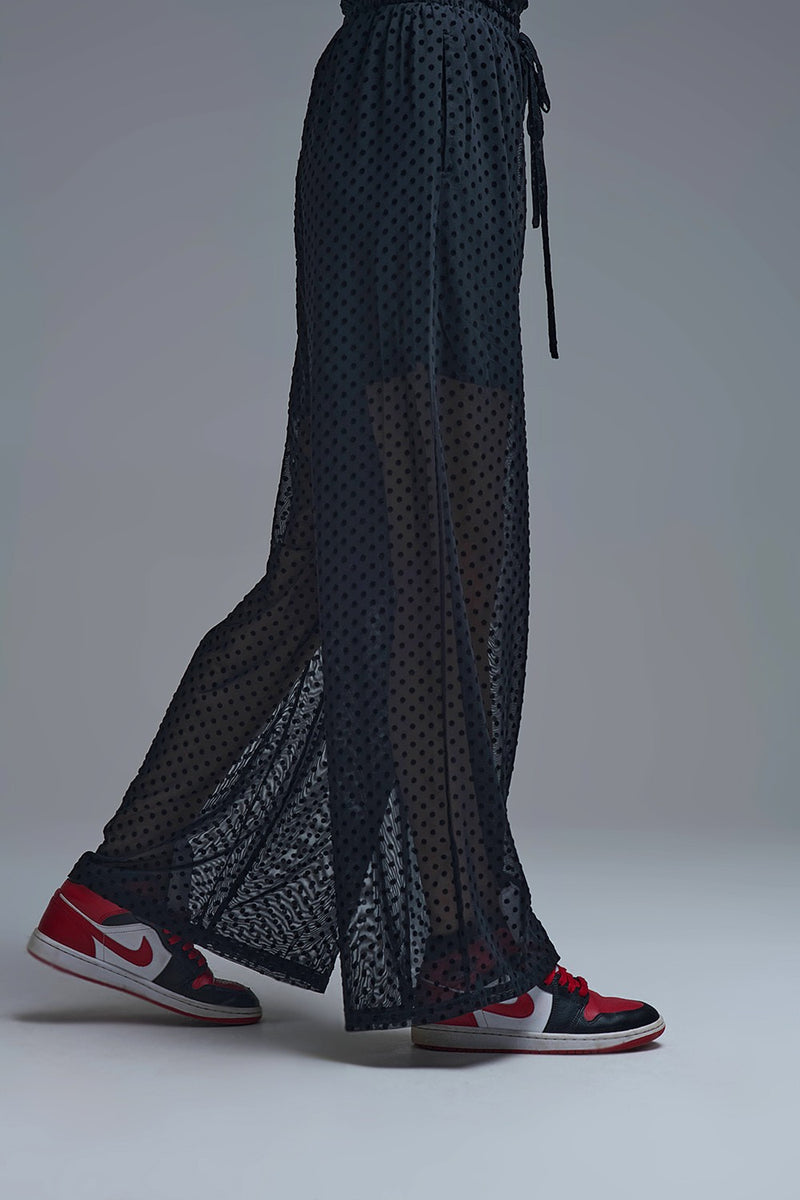 Chic Black Sheer Polka Dot Pants