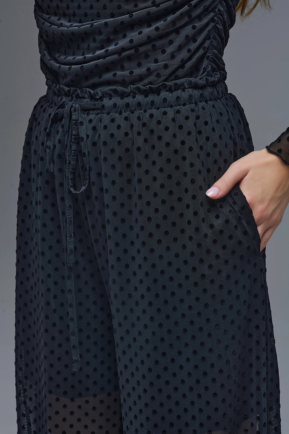 Chic Black Sheer Polka Dot Pants