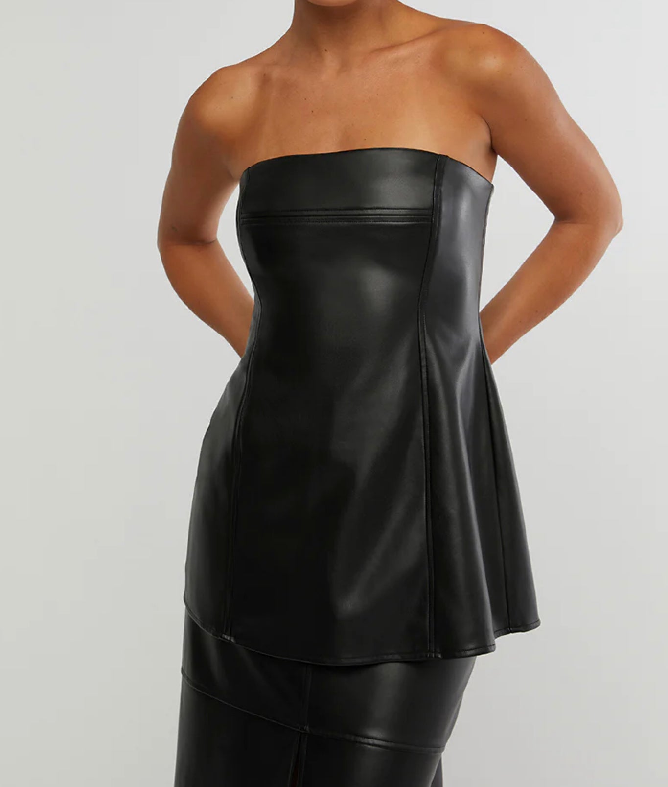 Vegan Leather Strapless Top Black