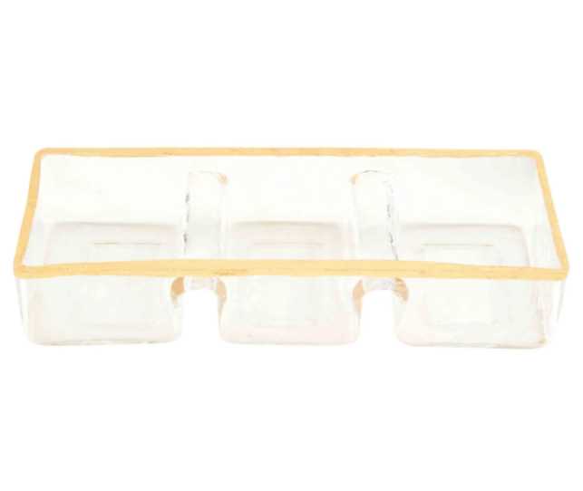 Gold Glass Triple Tidbit Dish
