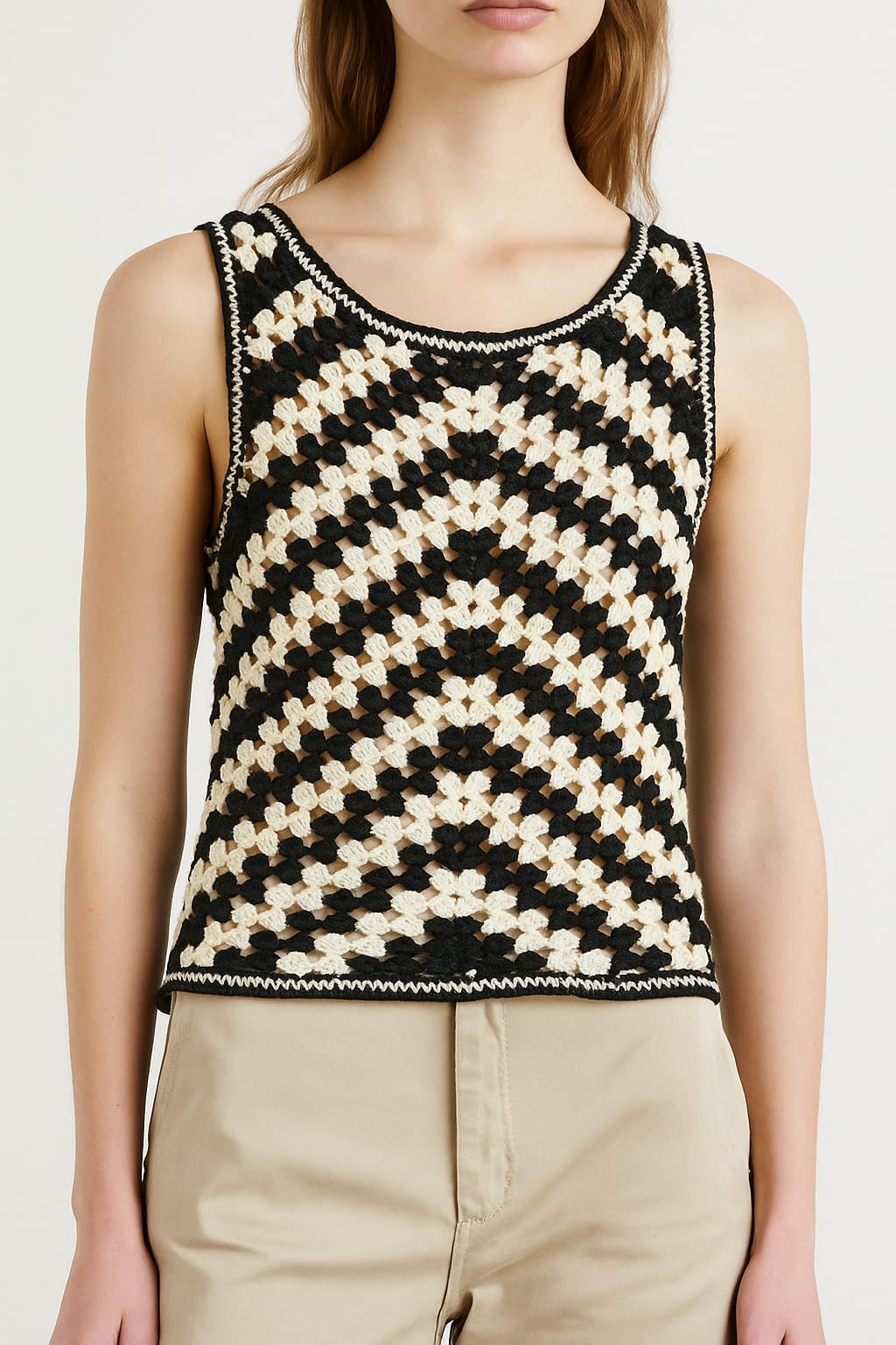 Rina Crochet Top Ivory Black