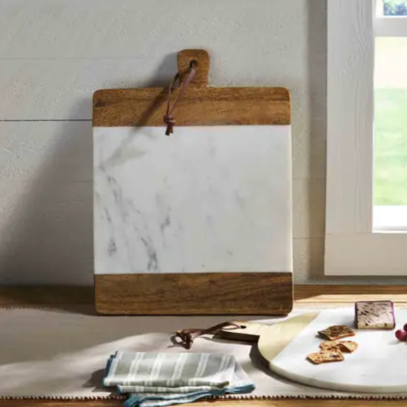 Square White Marble Wood Board