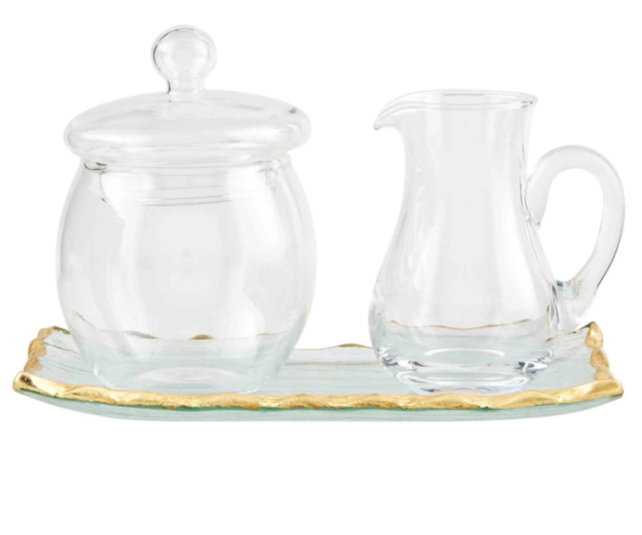 Gold Edge Glass Cream And Sugar Set