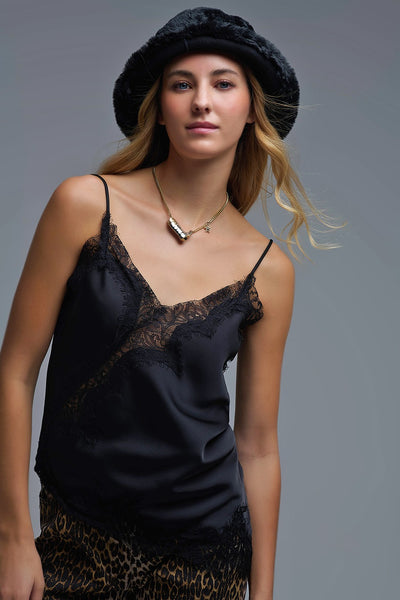 Mindi Asymmetrical Satin Top In Black