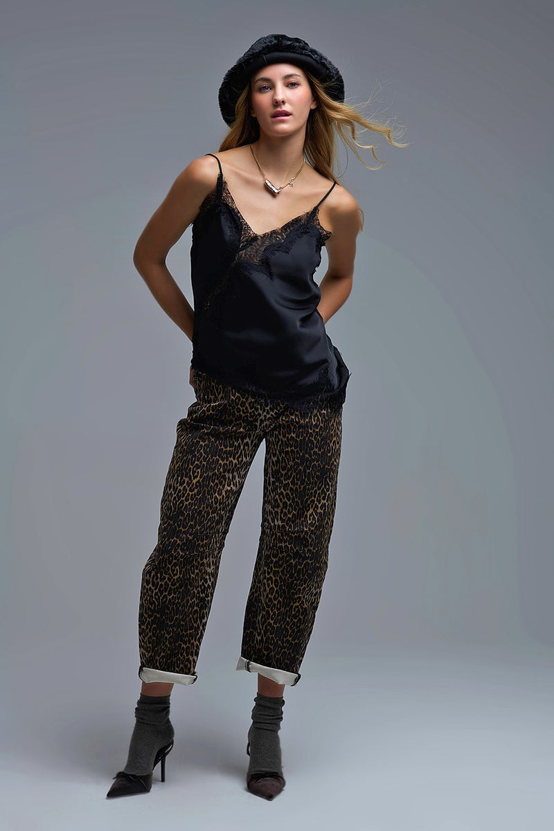 Mindi Asymmetrical Satin Top In Black