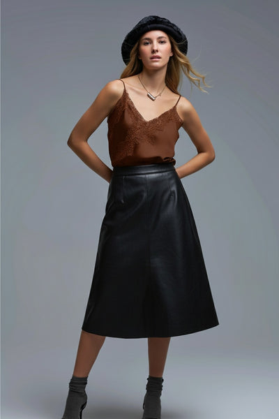 Asymmetrical Satin Top In Brown